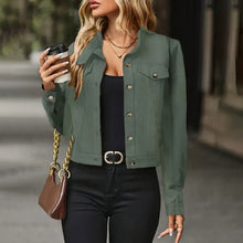 Load image into Gallery viewer, Faux Suede Cropped Jacket with Stand Collar — Vintage Short Coat / Fall Outwear
