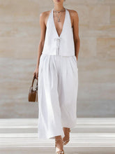 Load image into Gallery viewer, Women's Sleeveless Vest &amp; Wide-Leg Pants Set – 2-Piece Lace-Up Outfit
