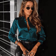 Load image into Gallery viewer, Women's Drapey Satin Lapel Shirt Long Sleeve
