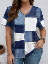 Load image into Gallery viewer, V-Neck Denim Print Short Sleeve T-Shirt | Loose Casual Tee
