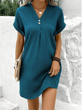 Load image into Gallery viewer, Button-Front V-Neck Dress – Short Sleeve Solid Casual Shirt Dress
