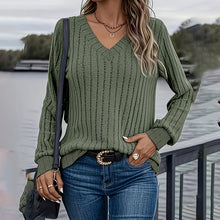 Load image into Gallery viewer, Women's Long Sleeve Blouses Shirts With Ribbed Knit Basic Tops
