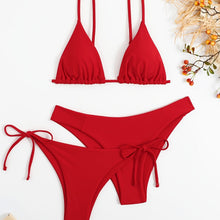 Load image into Gallery viewer, Essential Edge 3-Piece Bikini Set for Women – Solid Color High-Cut Triangle Top Two-Style Bottoms with Side Lace-Up Design &amp; Quick-Drying Comfort – Versatile Women's Swimwear for Summer Pool Beach &amp; Travel
