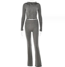 Load image into Gallery viewer, Hoodie Suit Women Leisure Sexy Zip Long Sleeve Sweater And High Waist Long Pants Set
