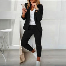 Load image into Gallery viewer, Women’s Notch-Lapel Blazer &amp; Drawstring Pants Suit Set

