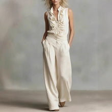 Load image into Gallery viewer, Women’s Linen Blend Two-Piece Set – Sleeveless Shirt &amp; Wide-Leg Pants
