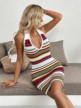 Load image into Gallery viewer, Multi-Color Striped Halter Neck : Knit Sweater Dress
