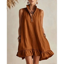 Load image into Gallery viewer, Women's Casual Loose Half-Zip Sleeveless Dress with Ruffle Hem
