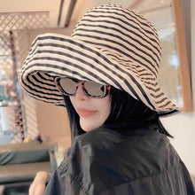 Load image into Gallery viewer, Women's Wide-Brim Striped Sun Hat – UV Protection &amp; Adjustable Fit

