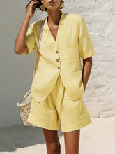 Load image into Gallery viewer, Women's Cotton-Linen Loose-Fit T-Shirt &amp; Cropped Shorts Two-Piece Set
