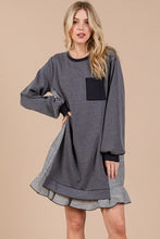 Load image into Gallery viewer, Striped Patchwork Round Neck Terry Sweatshirt Dress For Women – Casual, Trendy, Cozy, Playful, Relaxed Vibe for Everyday Wear
