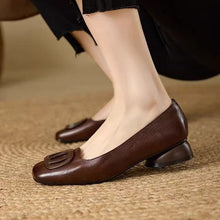 Load image into Gallery viewer, Women's French Vintage Round Toe Slip-On Flats – Low Chunky Heel Mary Jane Style
