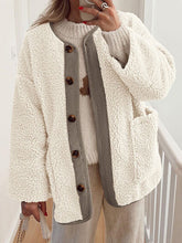 Load image into Gallery viewer, Modern Cozy Women Luxuriously Cozy Contrast Button Up Sherpa Jacket with Pockets For Fall &amp; Winter
