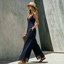 Load image into Gallery viewer, Women's Lace-Spliced Jumpsuit with Pockets – Sleeveless, High Waist, Straight Leg
