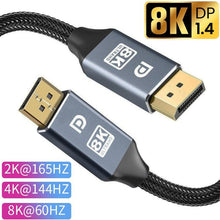 Load image into Gallery viewer, 1m/2m/5m High Speed 1.4Gbp Slim and Flexible Ultra HD 8K 4K 144Hz 165Hz Display Port Adapter For Monitor PC Laptop Projector
