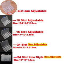 Load image into Gallery viewer, 1pcs Square Transparent Plastic Storage Box Case 10/24 Slot Adjustable for Jewelry Beads Earring Case Organizer Plastic Pearl Container for Jewelry and Other Cosmetic Products
