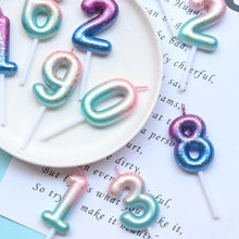 Load image into Gallery viewer, 1pcs Starry Sky Candles Birthday Cake Decoration Gradient Party Cake Decor Candles Happy Birthday Number Candles for Cake Topper Decoration for Party
