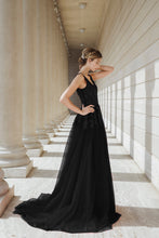 Load image into Gallery viewer, Black Queen - Black V-neck lace light-weighted low-back A-line gown colored wedding dress
