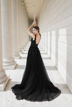 Load image into Gallery viewer, Black Queen - Black V-neck lace light-weighted low-back A-line gown colored wedding dress
