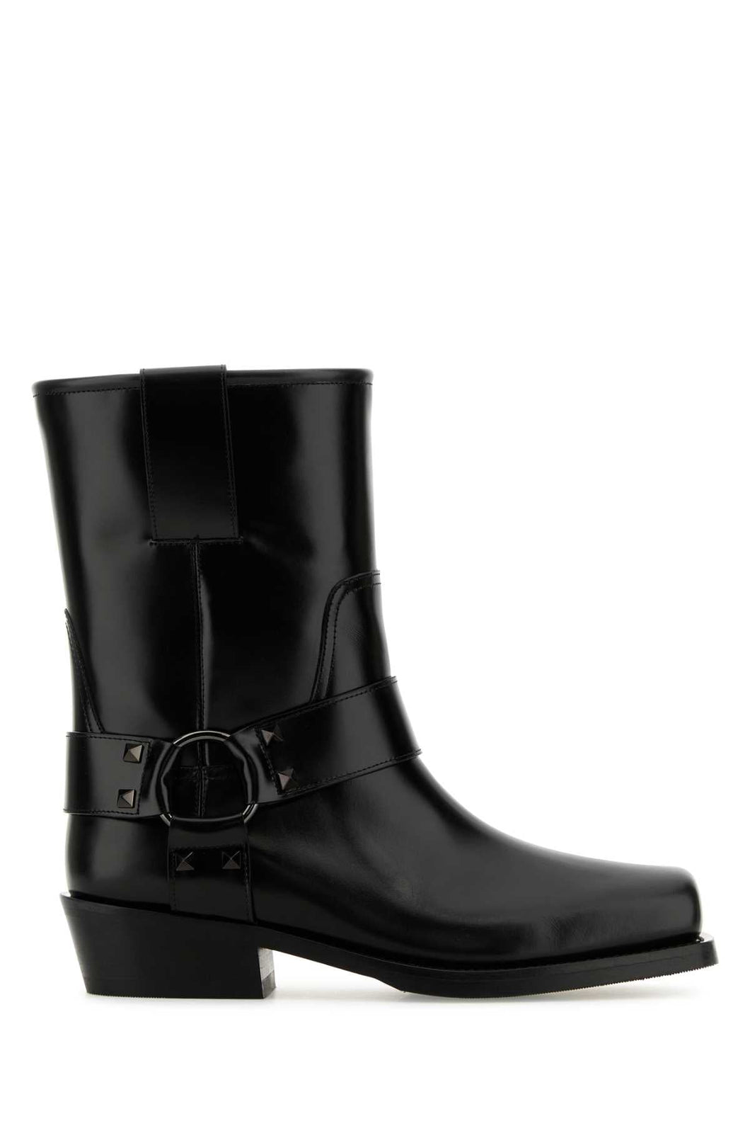 Valentino Garavani Women Black Leather Biker Rockstud Ankle Boots