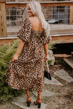 Load image into Gallery viewer, Brown Leopard Print Puff Sleeve Ricrac Maxi Dress
