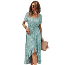 Load image into Gallery viewer, Fashion Elegant Boho Short Sleeve Polka Dot Long Dresses Women Beach Party Vintage Fashion Dresses
