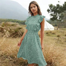 Load image into Gallery viewer, New Summer Dot Print Dress Women Casual Butterfly Sleeve Ruffles Medium Long Chiffon Dress - Summer Fashion Dresses

