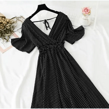 Load image into Gallery viewer, Summer Women Ruffled Short-sleeved Chiffon Dress V-neck High Waist Floral Print Beach Midi Dresses For Women
