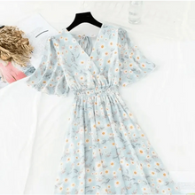 Load image into Gallery viewer, Summer Women Ruffled Short-sleeved Chiffon Dress V-neck High Waist Floral Print Beach Midi Dresses For Women
