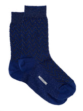 Load image into Gallery viewer, Missoni Women Black And Blue Iconic Zig Zag Short Socks In Lightweight Lamé Knit Woman Missoni
