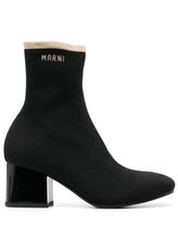 Load image into Gallery viewer, Marni Women Black Ankle Boot In Leather With Medium And Wide Heel Ecru-Colored Details
