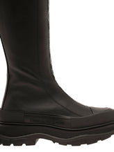 Load image into Gallery viewer, Alexander Mcqueen Women &#39;Tread Slick&#39; Black Boots With Embossed Logo And Chunky Platform In Leather Woman
