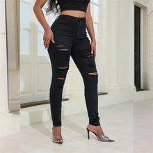 Load image into Gallery viewer, 2024 Fashion Broken Holes Women Pencil Jeans Trend Streetwear Slim Fit Denim Pants Casual Solid Color High Waist Female Trousers
