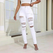 Load image into Gallery viewer, 2024 Fashion Broken Holes Women Pencil Jeans Trend Streetwear Slim Fit Denim Pants Casual Solid Color High Waist Female Trousers
