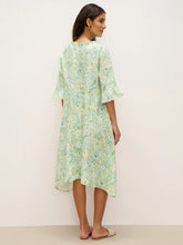 Load image into Gallery viewer, 100% Linen A-Line Ruffled Collar Tie-Neck Midi Dress LIVIA
