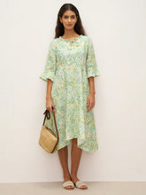 Load image into Gallery viewer, 100% Linen A-Line Ruffled Collar Tie-Neck Midi Dress LIVIA
