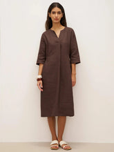 Load image into Gallery viewer, 100% Linen V-neck Bell Pocket Midi Dress EVELINA

