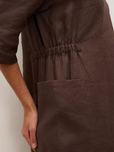 Load image into Gallery viewer, 100% Linen V-neck Bell Pocket Midi Dress EVELINA
