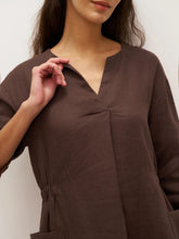 Load image into Gallery viewer, 100% Linen V-neck Bell Pocket Midi Dress EVELINA
