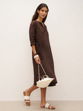 Load image into Gallery viewer, 100% Linen V-neck Bell Pocket Midi Dress EVELINA
