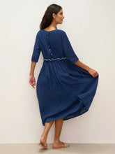 Load image into Gallery viewer, 100% Linen Petal-Waist Drawstring Midi Dress JASMINE
