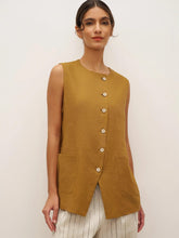Load image into Gallery viewer, 100% Linen Arc-Placket Button-Front Vest ELFRIDA
