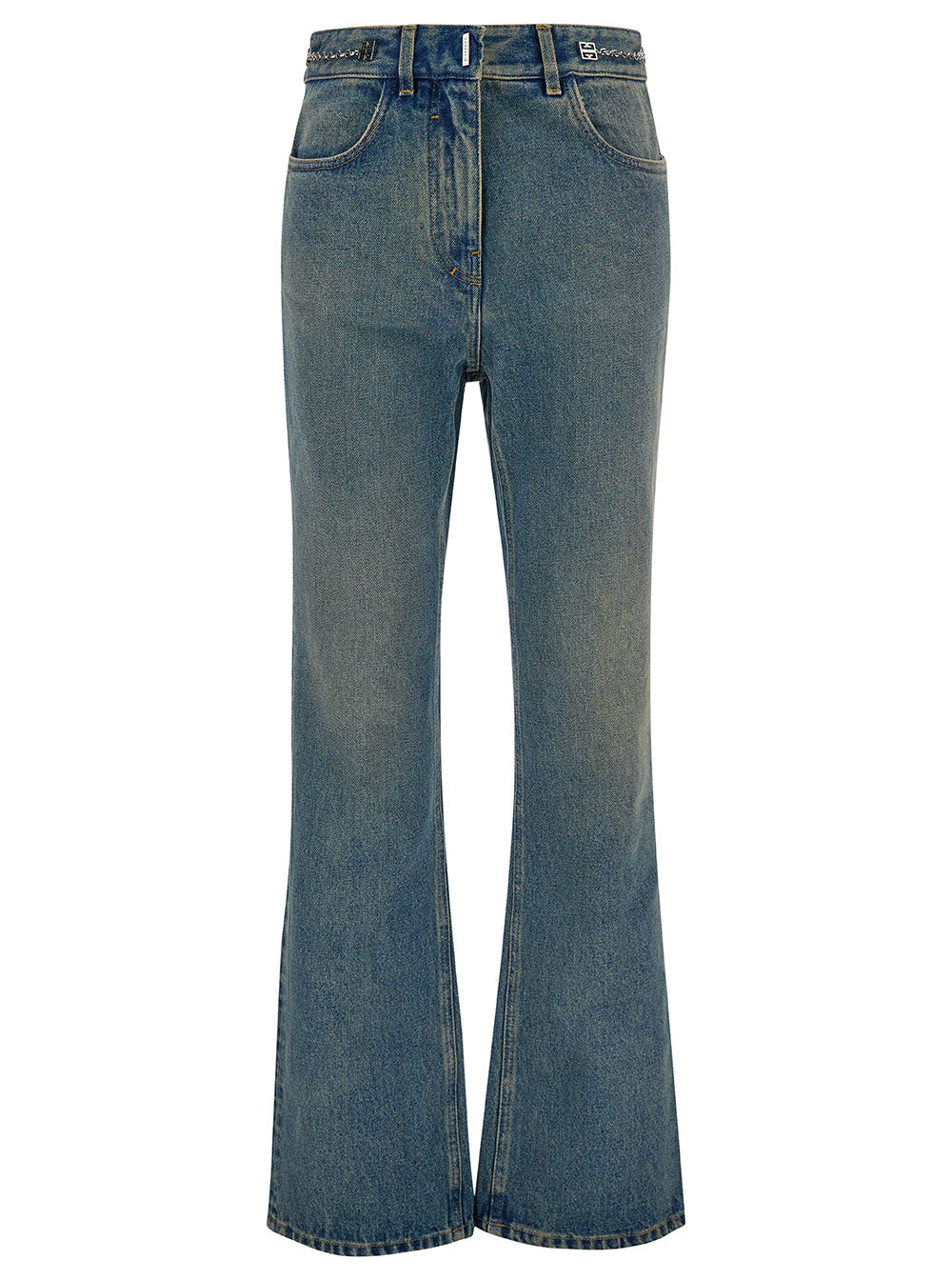 Givenchy Women Light Blue Bootcut Jeans With 4G Detail In Vintage Wash Denim Woman