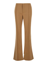 Load image into Gallery viewer, Chloé Women Beige Flared Pants With Asymmetric Hem In Grain De Poudre Wool Woman
