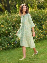 Load image into Gallery viewer, 100% Linen A-Line Ruffled Collar Tie-Neck Midi Dress LIVIA
