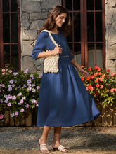Load image into Gallery viewer, 100% Linen Petal-Waist Drawstring Midi Dress JASMINE
