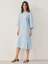 Load image into Gallery viewer, 100% Linen Round Neck Button Detail Midi Dress JELENA
