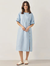 Load image into Gallery viewer, 100% Linen Round Neck Button Detail Midi Dress JELENA

