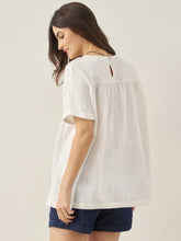 Load image into Gallery viewer, 100% Linen Round Neck Pleated Pullover Top QUINLAN
