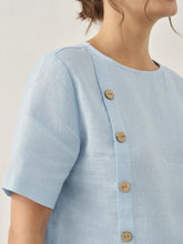 Load image into Gallery viewer, 100% Linen Short-Sleeve Round Neck Button Detail Top &amp; Pants Set JOSIE
